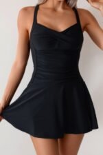 One Piece Ruched Crossover Sleeveless Swimsuit - Image 4