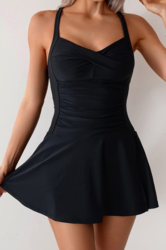 One piece ruched crossover sleeveless swimsuit - image 4