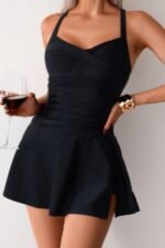One Piece Ruched Crossover Sleeveless Swimsuit - Image 5