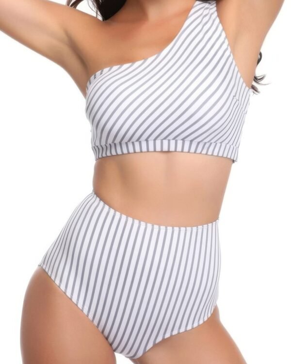 Solid Two Pieces One Shoulder High Cut Swimsuit