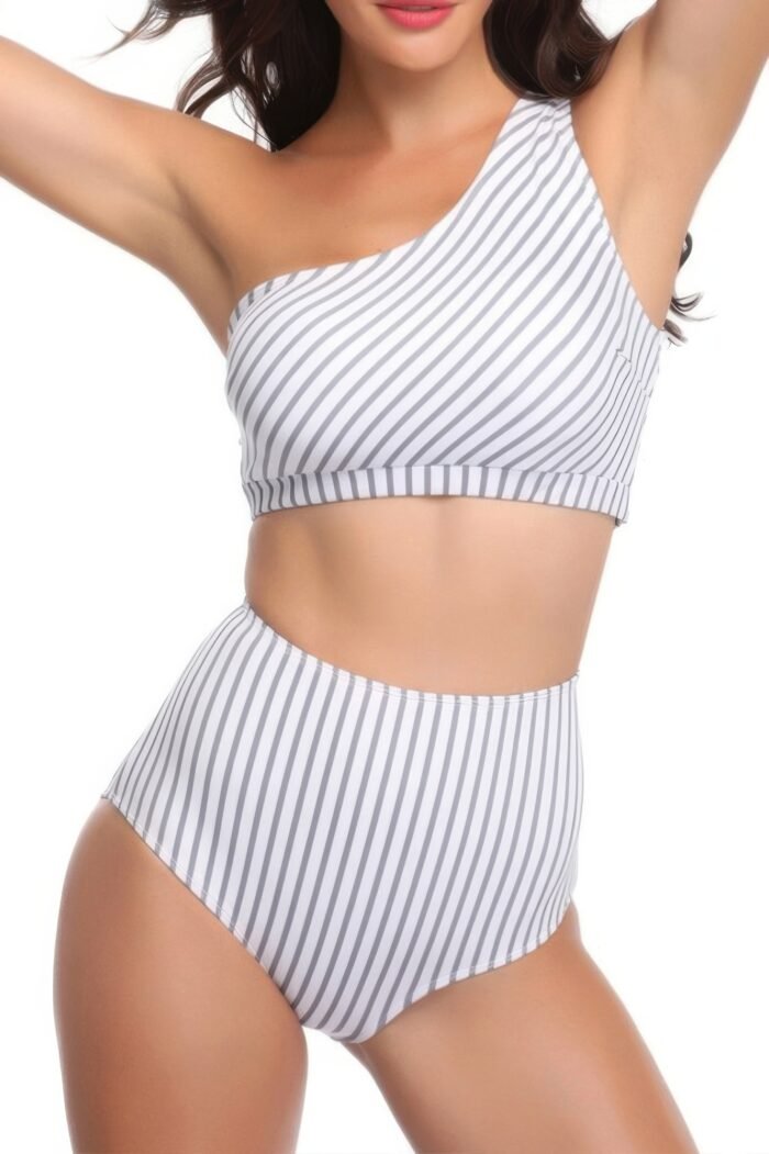 Solid two pieces one shoulder high cut swimsuit - image 2