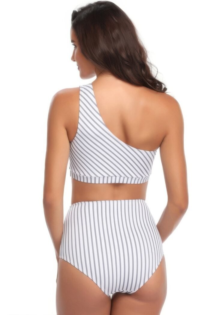 Solid two pieces one shoulder high cut swimsuit - image 4