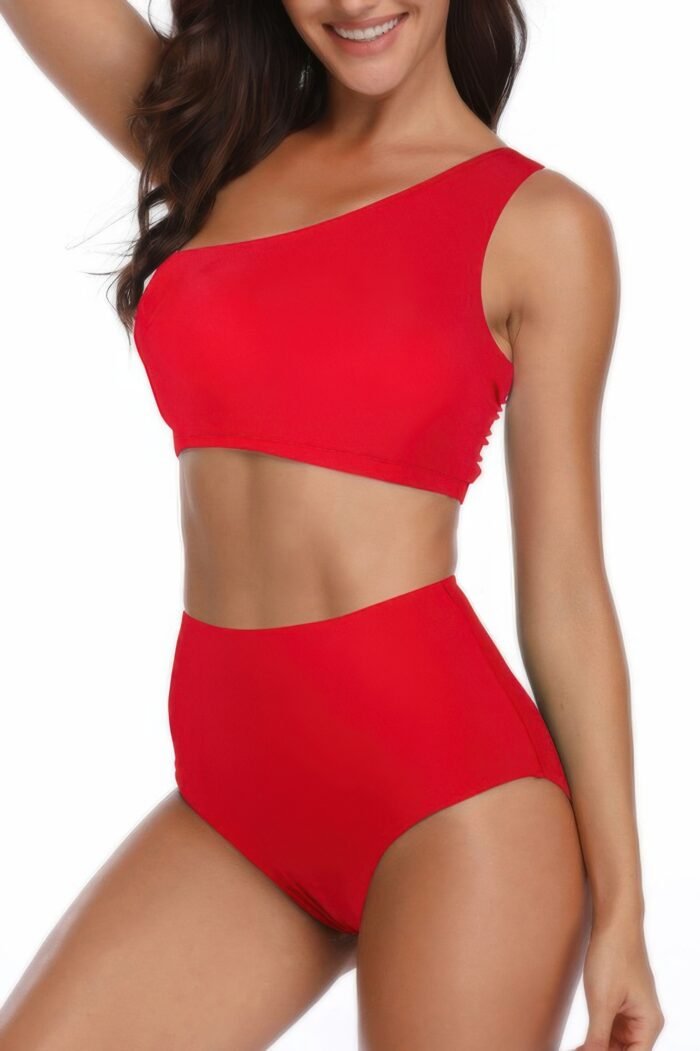 Solid two pieces one shoulder high cut swimsuit - image 6