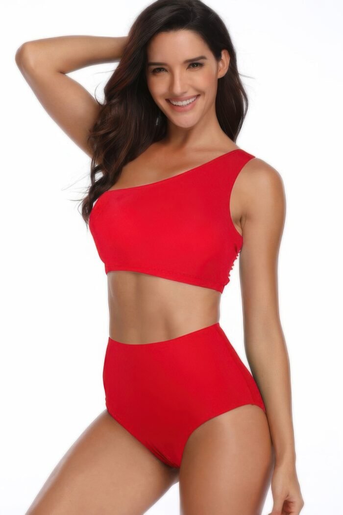 Solid two pieces one shoulder high cut swimsuit - image 8