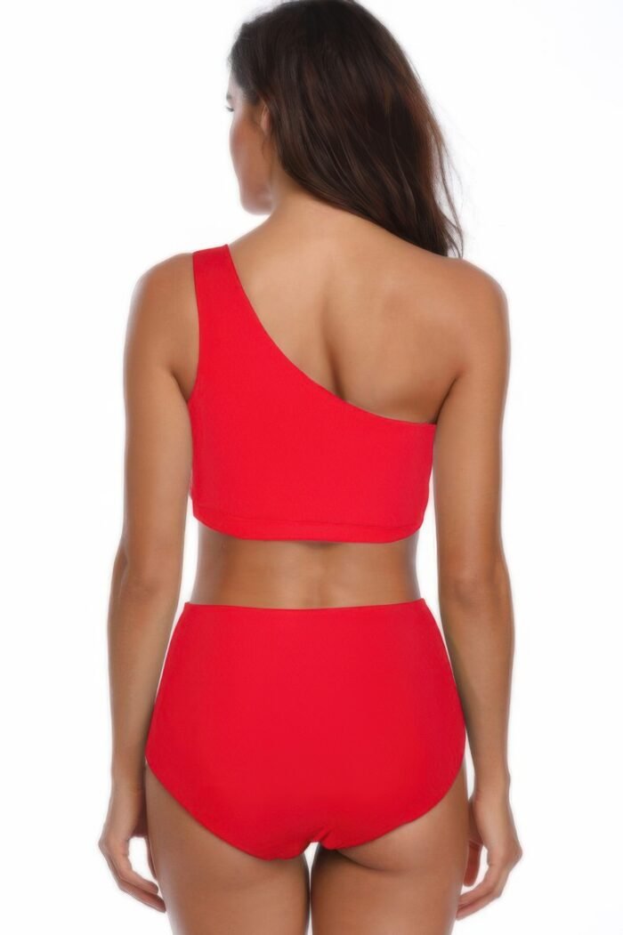 Solid two pieces one shoulder high cut swimsuit - image 9