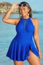 Plus Size Halter Ruched Sleeveless Swim Dress - Image 5