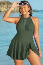 Plus Size Halter Ruched Sleeveless Swim Dress - Image 7