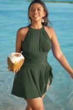 Plus Size Halter Ruched Sleeveless Swim Dress - Image 8