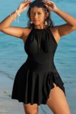 Plus Size Halter Ruched Sleeveless Swim Dress - Image 12