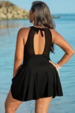 Plus Size Halter Ruched Sleeveless Swim Dress - Image 13