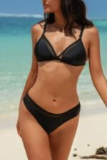 Two Pieces Lace Trim Solid High Cut Bikini - Image 5