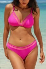 Two Pieces Lace Trim Solid High Cut Bikini - Image 7