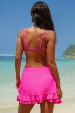 Two Pieces Lace Trim Solid High Cut Bikini - Image 9