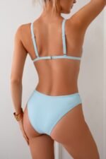 Two Pieces Lace Trim Solid High Cut Bikini - Image 12