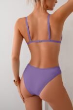 Two Pieces Lace Trim Solid High Cut Bikini - Image 15