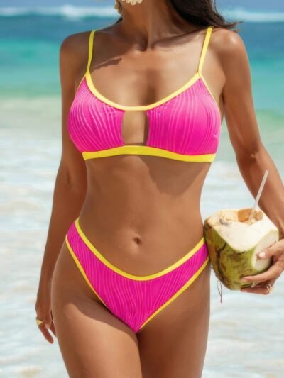Two Pieces Pleated Cut Out High Cut Bikini Two Pieces Pleated Cut Out High Cut Bikini