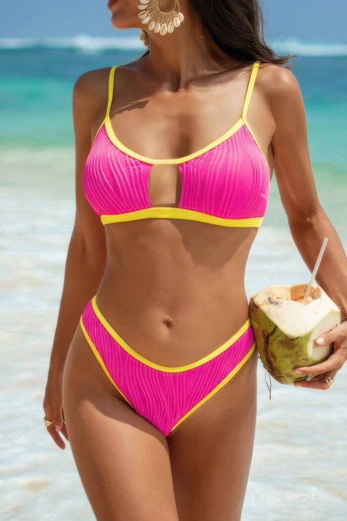 Two pieces pleated cut out high cut bikini - image 2