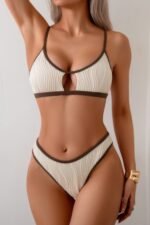Two Pieces Pleated Cut Out High Cut Bikini - Image 4
