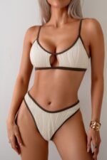 Two Pieces Pleated Cut Out High Cut Bikini - Image 5