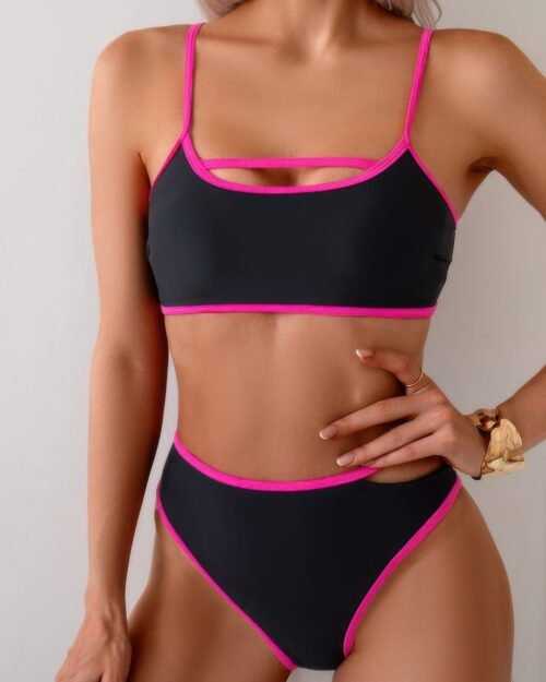 square neck cut out two pieces bikini