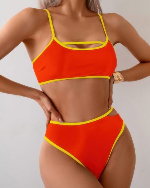 square neck cut out two pieces bikini