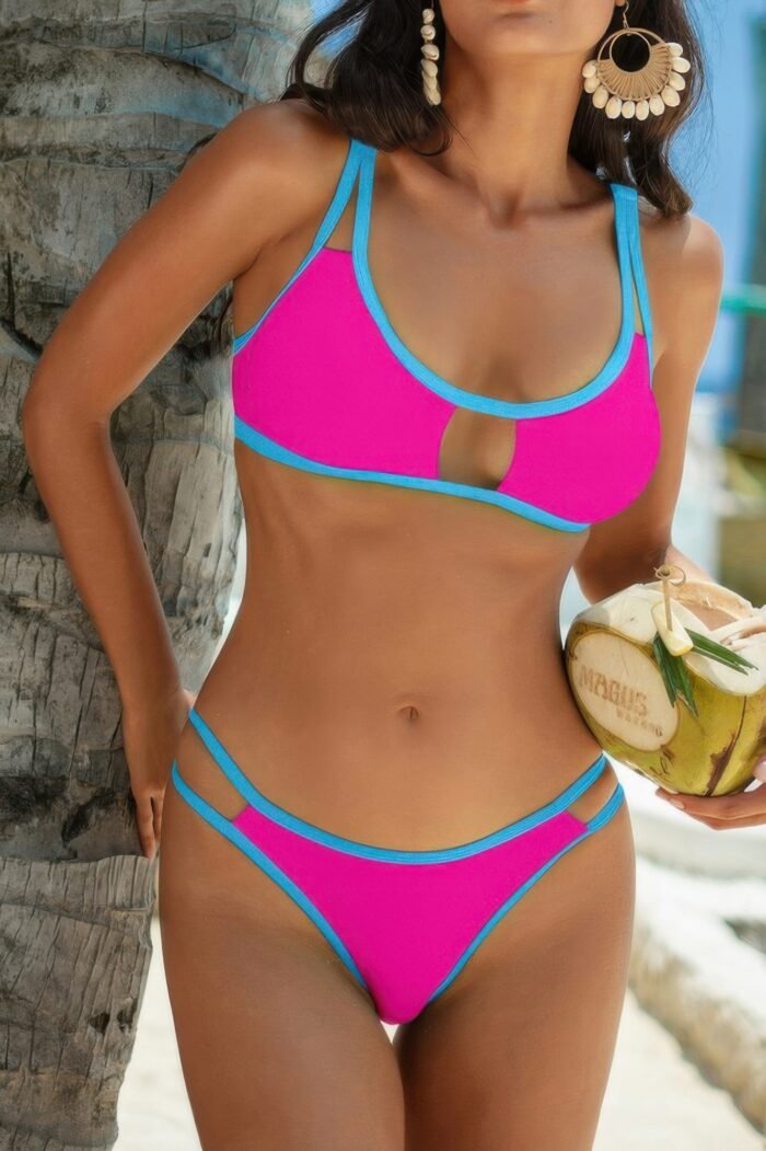 Two pieces color block cut out bikini - image 2