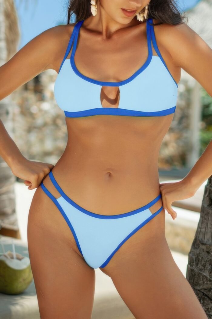 Two pieces color block cut out bikini - image 11