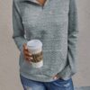 Half Zip Textured Solid Long Sleeve Pullover