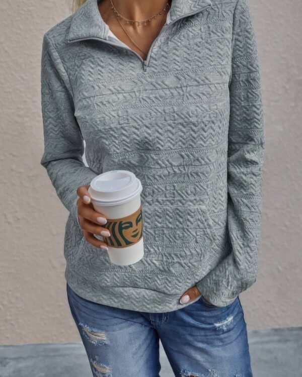Half Zip Textured Solid Long Sleeve Pullover