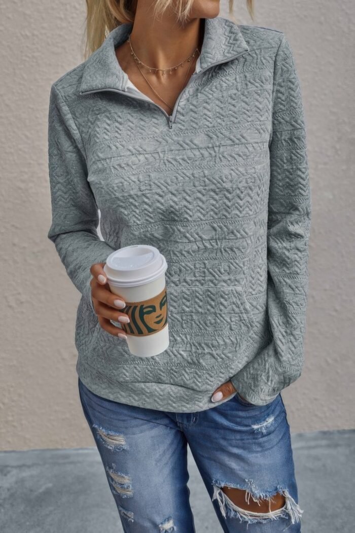 Half zip textured solid long sleeve pullover - image 1