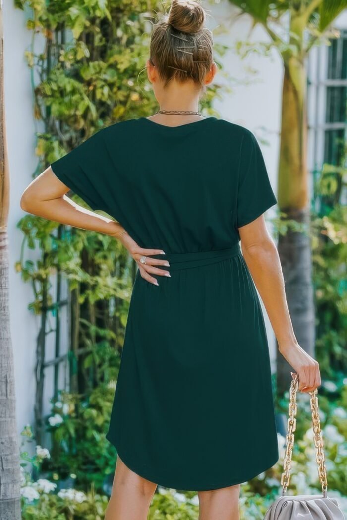 V neck waist tie solid a line dress - image 4