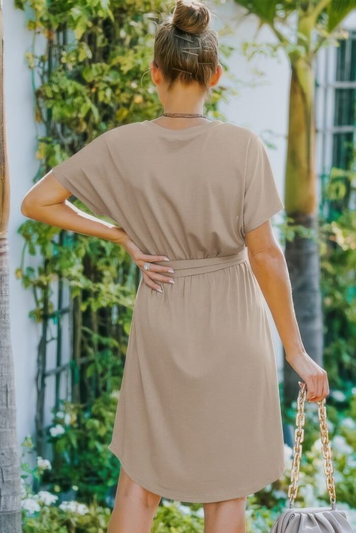 V neck waist tie solid a line dress - image 6