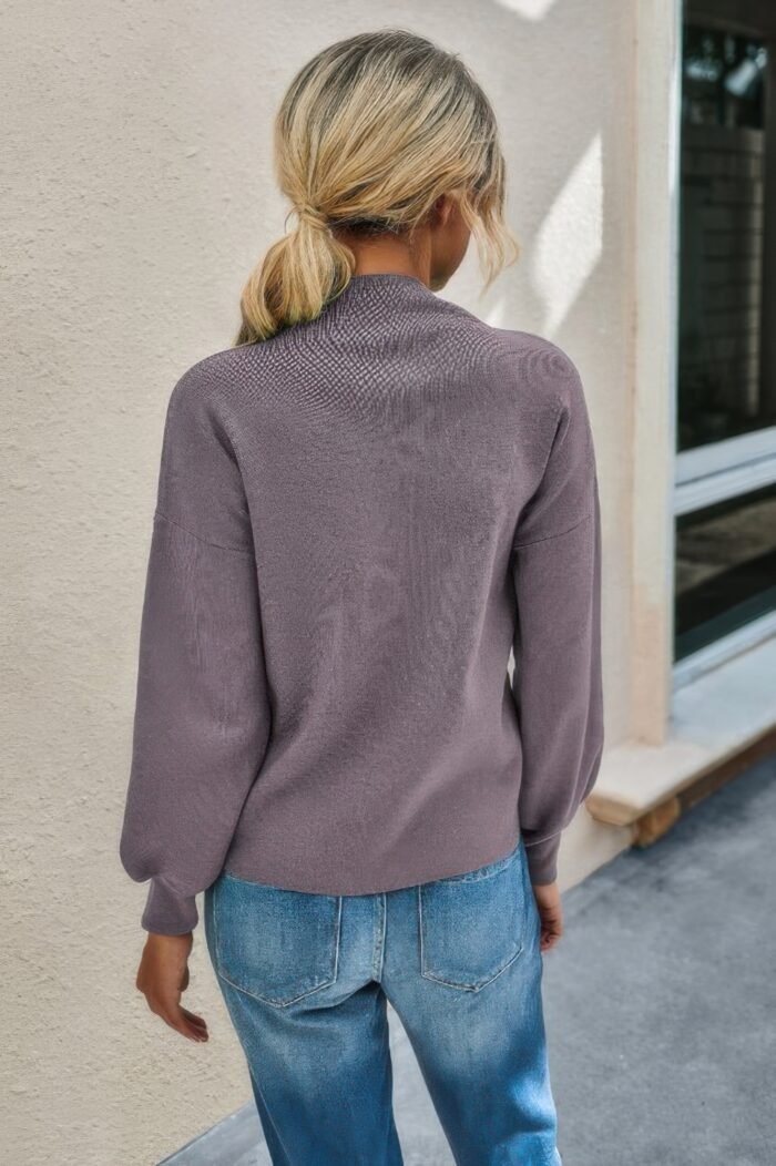 Drop shoulder solid mock neck classic knitted sweater - image 4