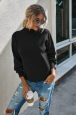 Drop Shoulder Solid Mock Neck Classic Knitted Sweater - Image 5