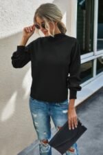 Drop Shoulder Solid Mock Neck Classic Knitted Sweater - Image 7