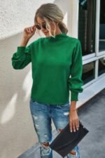 Drop Shoulder Solid Mock Neck Classic Knitted Sweater - Image 8