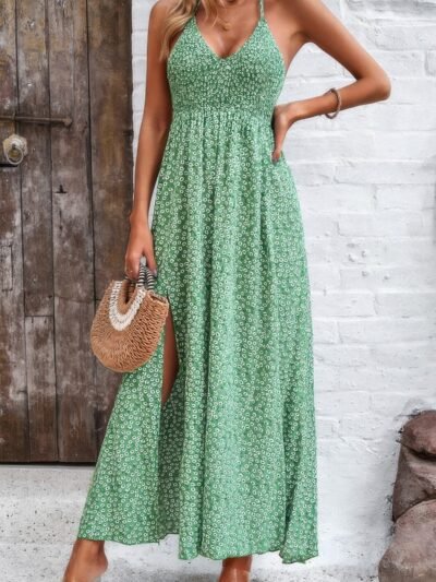 Floral Boho Tie Sleeveless High Waist Maxi Dress