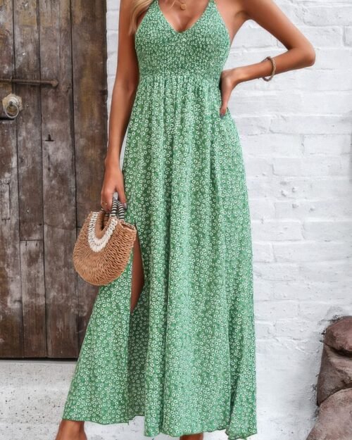 floral boho tie sleeveless high waist maxi dress