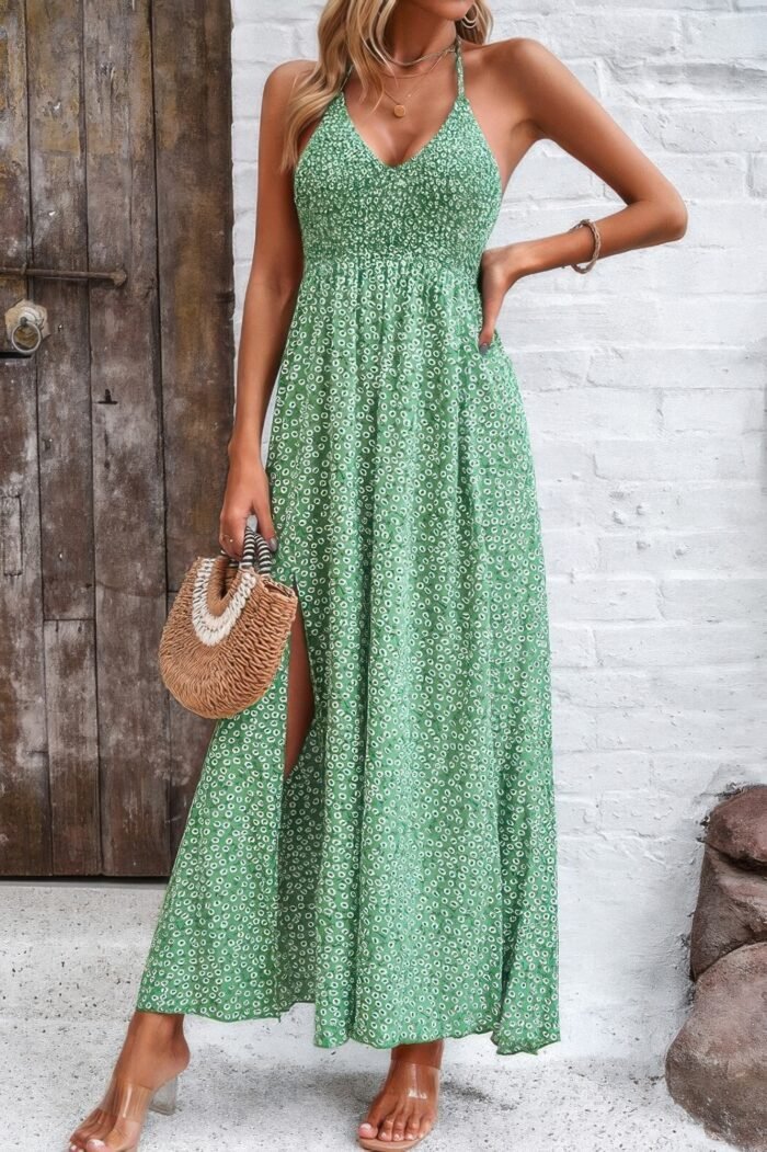 Floral boho tie sleeveless high waist maxi dress - image 1