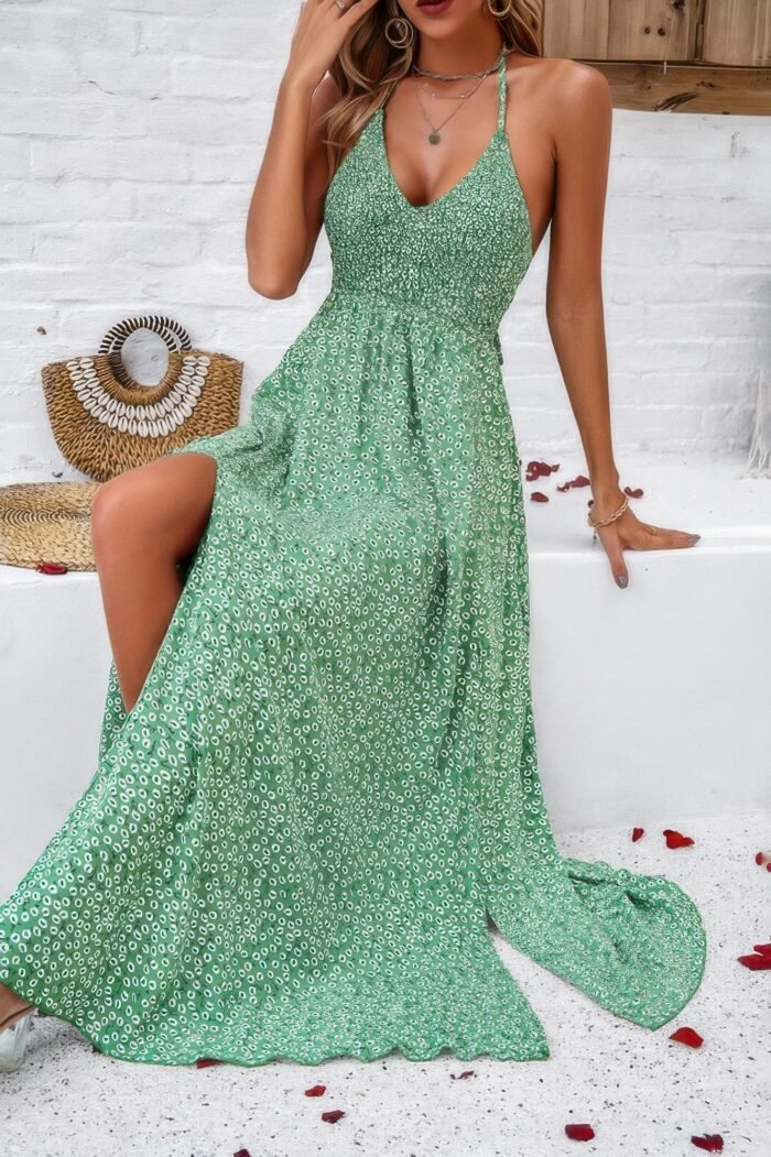 Floral boho tie sleeveless high waist maxi dress - image 2