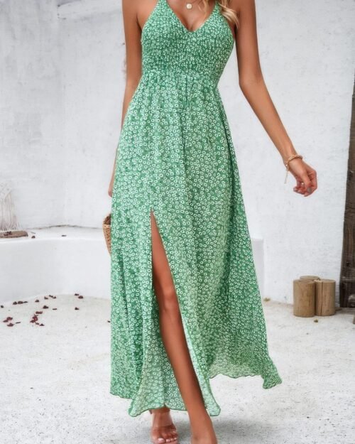 floral boho tie sleeveless high waist maxi dress