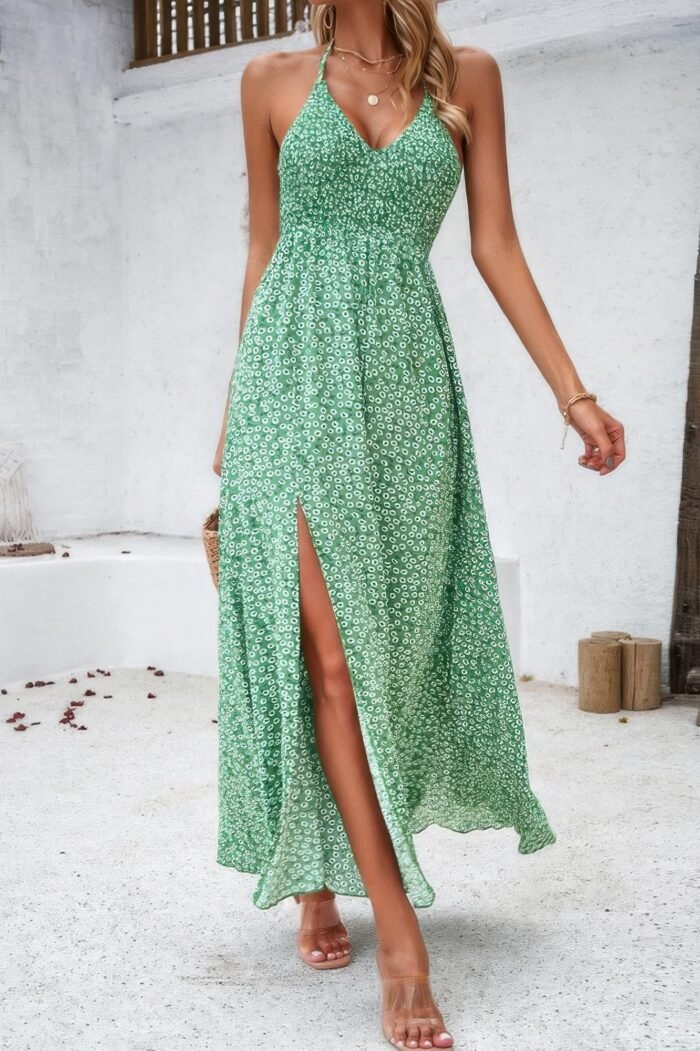 Floral boho tie sleeveless high waist maxi dress - image 3