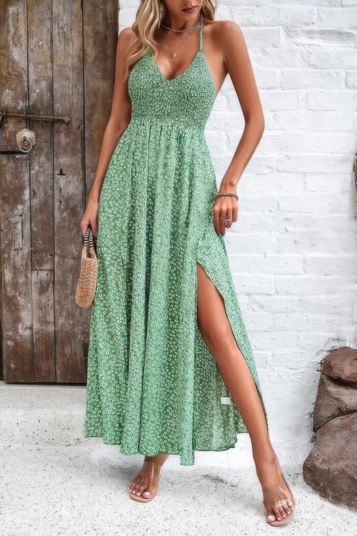 Floral boho tie sleeveless high waist maxi dress - image 4