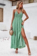 Floral Boho Tie Sleeveless High Waist Maxi Dress