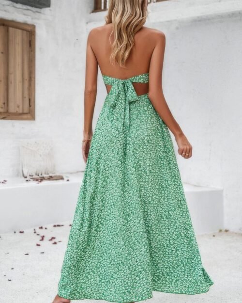 floral boho tie sleeveless high waist maxi dress
