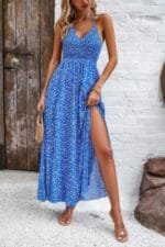 Floral Boho Tie Sleeveless High Waist Maxi Dress