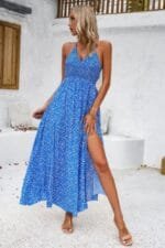 Floral Boho Tie Sleeveless High Waist Maxi Dress