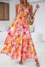 Floral Boho Tie Sleeveless High Waist Maxi Dress