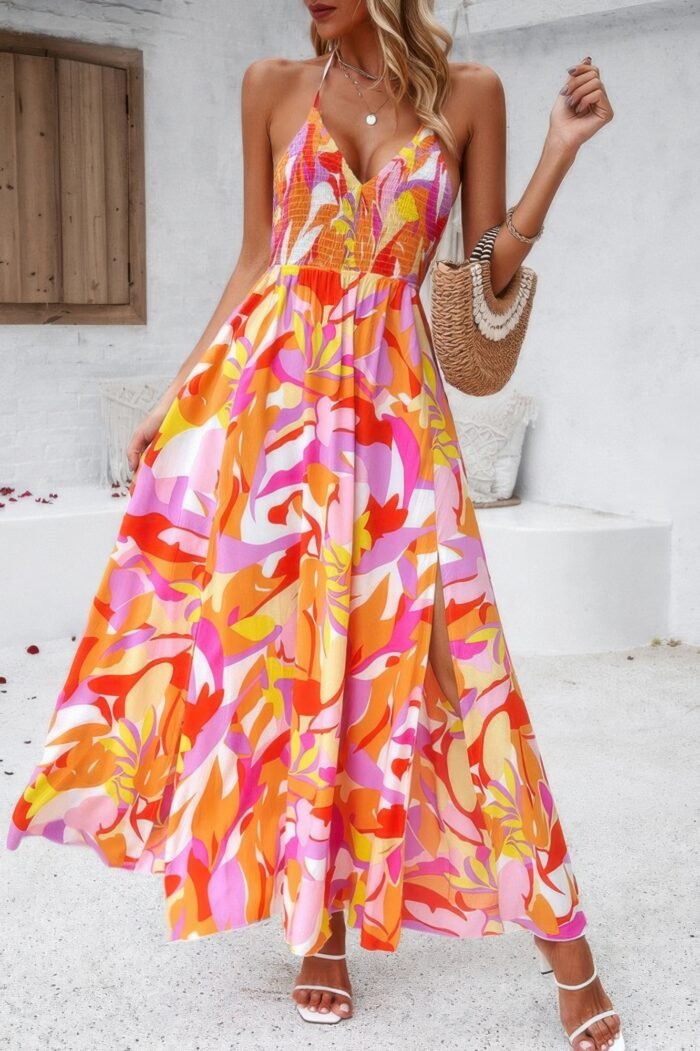 Floral boho tie sleeveless high waist maxi dress - image 14