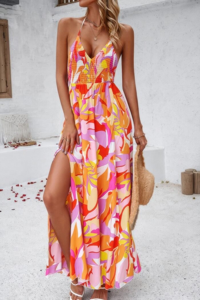 Floral boho tie sleeveless high waist maxi dress - image 15